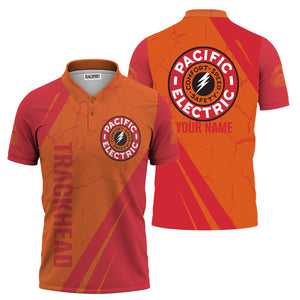 Railspirit Personalized Pacific Electric Railroad Polo Shirt Crackle Texture Style Train Shirt For Trackhead