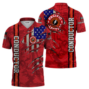 Railspirit Personalized Pacific Electric Railroad Polo Shirt USA Flag Claw Art with Custom Job Train Shirt