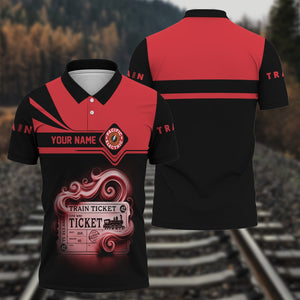 Railspirit Custom Name Pacific Electric Railroad Polo Shirt American Train Ticket Printed Shirt