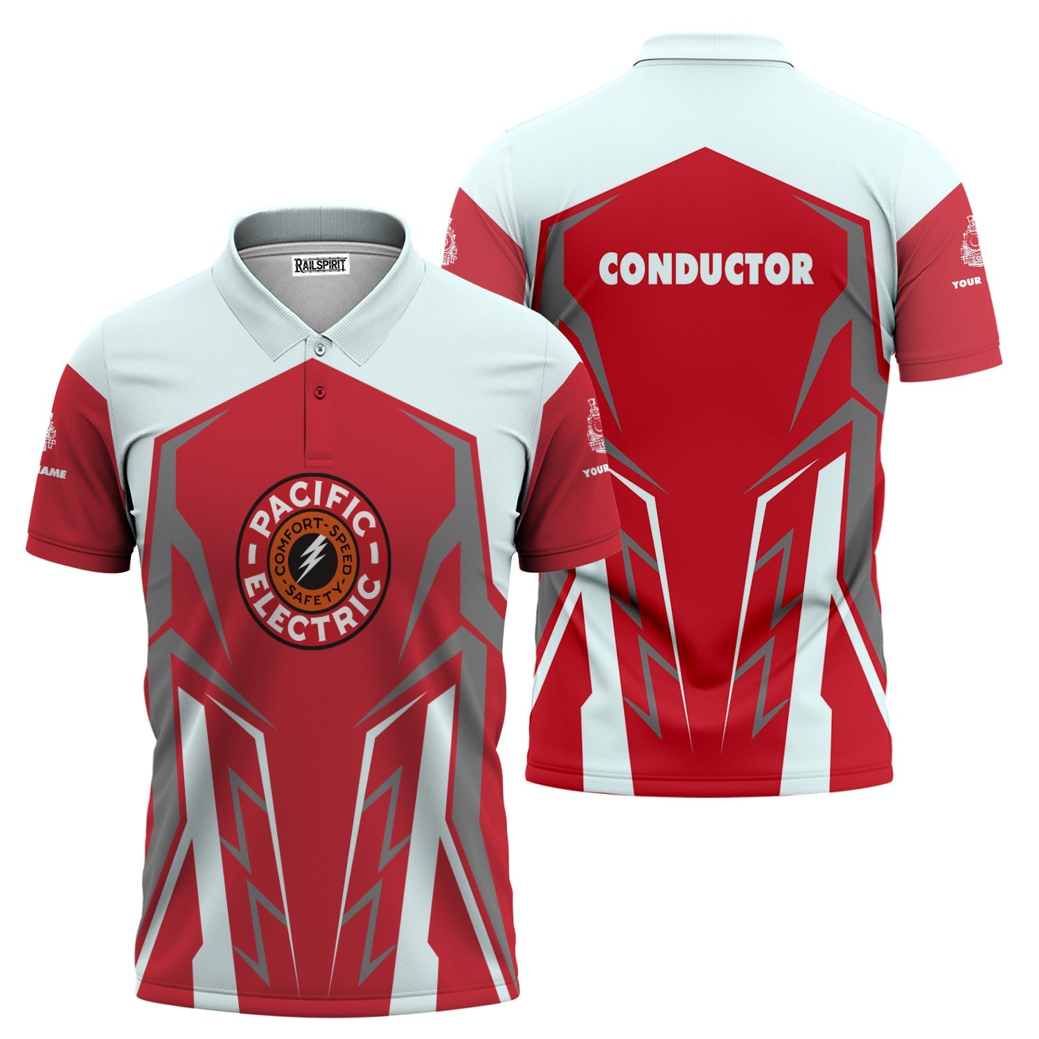 Railspirit Personalized Pacific Electric Railroad Polo Shirt Futuristic Design with Custom Job Train Shirt