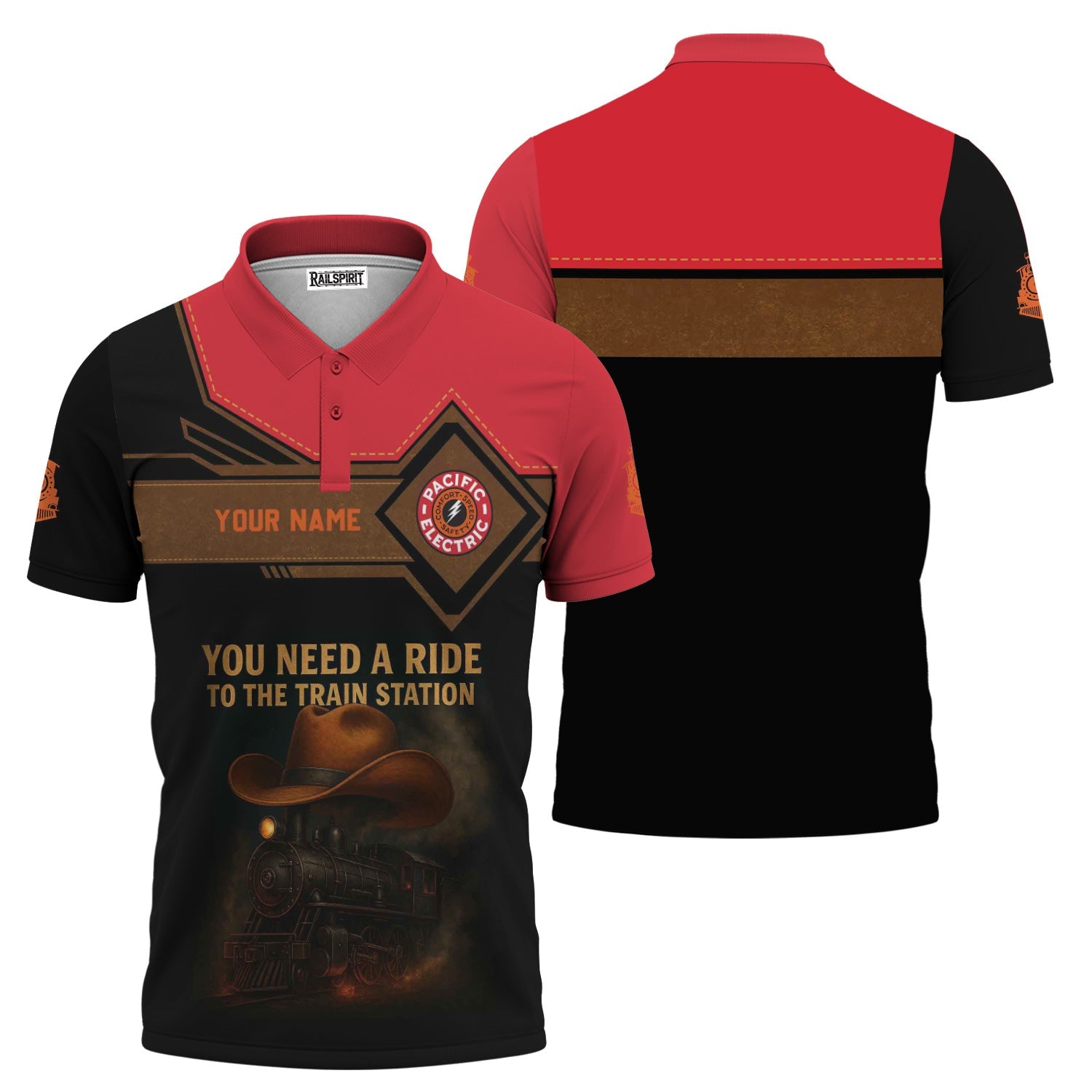 Railspirit Personalized Pacific Electric Railroad Polo Shirt You Need A Ride To The Train Station Shirt For Train Lovers