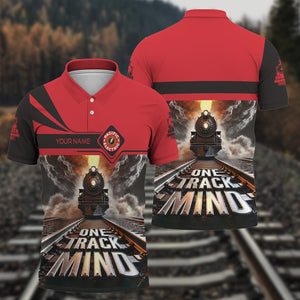 Railspirit Personalized Pacific Electric Railroad Polo Shirt One Track Mind Train Printed Shirt