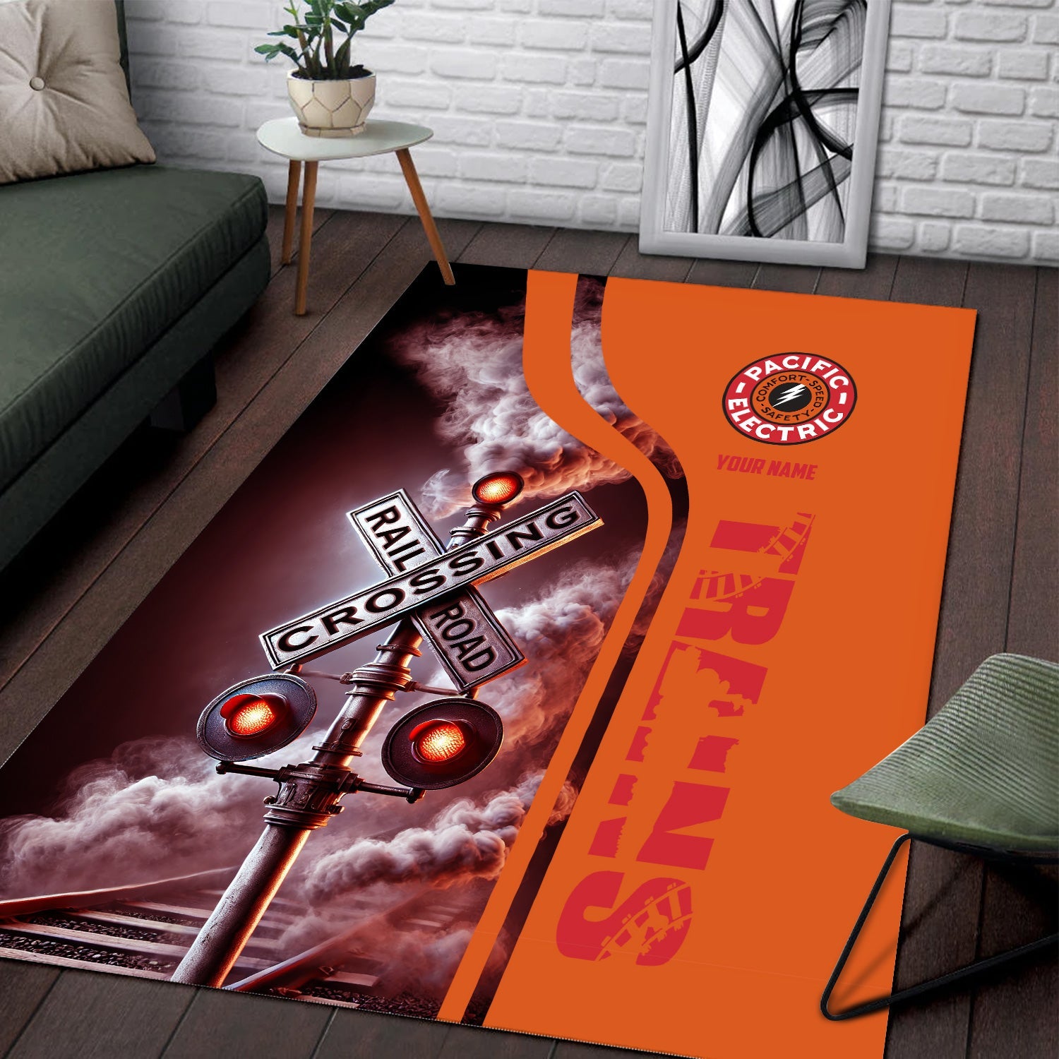 Railspirit Personalized Pacific Electric Railroad Area Rug Railroad Crossing Sign Rug All Over Print