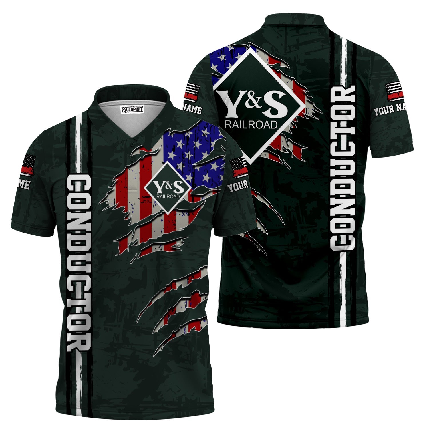 Railspirit Personalized Youngstown & Southern Railroad Polo Shirt USA Flag Claw Art with Custom Job Train Shirt