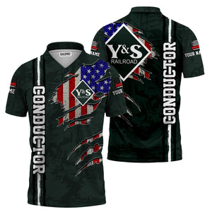 Railspirit Personalized Youngstown & Southern Railroad Polo Shirt USA Flag Claw Art with Custom Job Train Shirt
