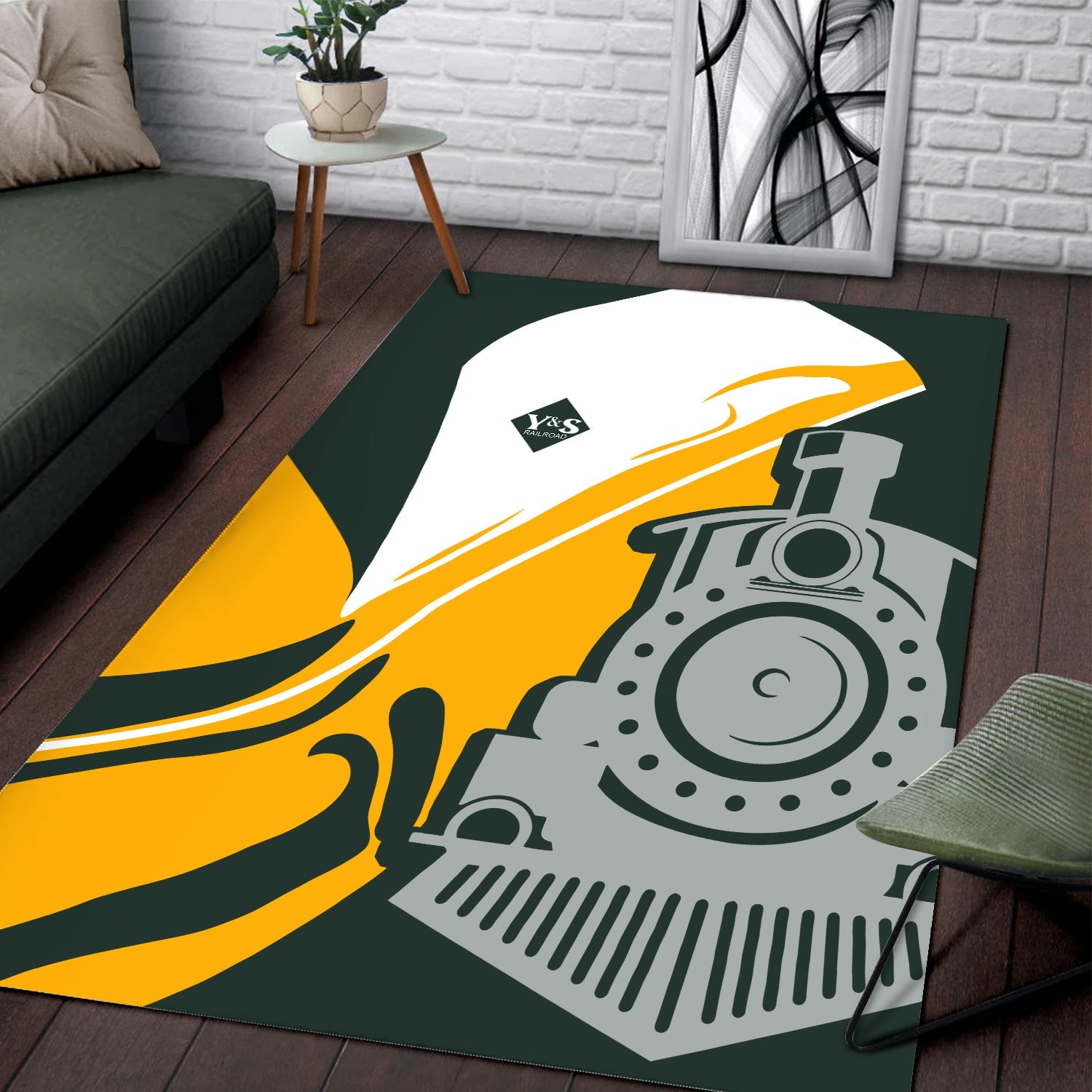 Railspirit Youngstown & Southern Railroad Area Rug Flame-Inspired Style Rug Gift Idea For Train Lovers