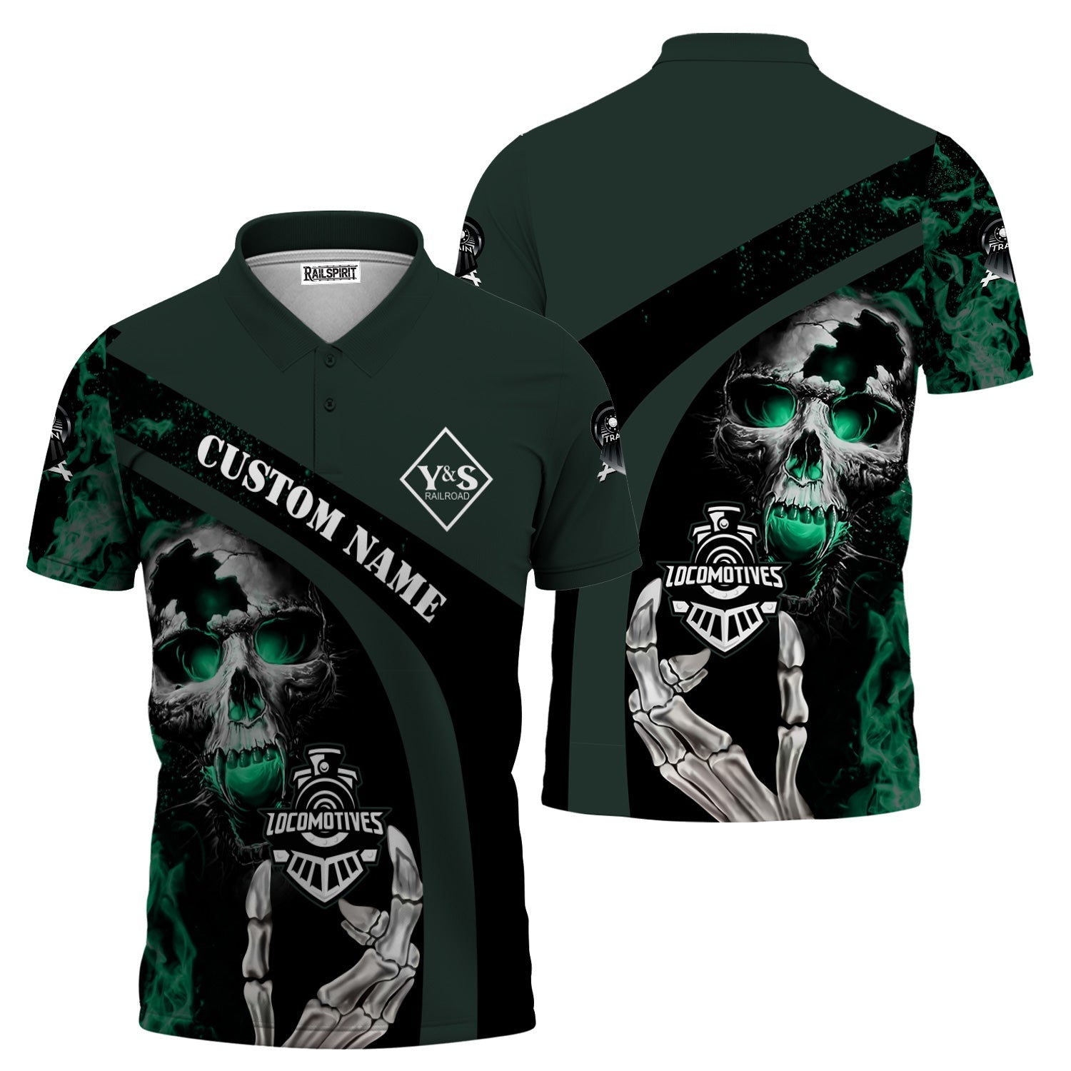 Railspirit Personalized Youngstown & Southern Railroad Polo Shirt Flame Skull Design Train Shirt for Locomotive Fans