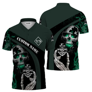 Railspirit Personalized Youngstown & Southern Railroad Polo Shirt Flame Skull Design Train Shirt for Locomotive Fans