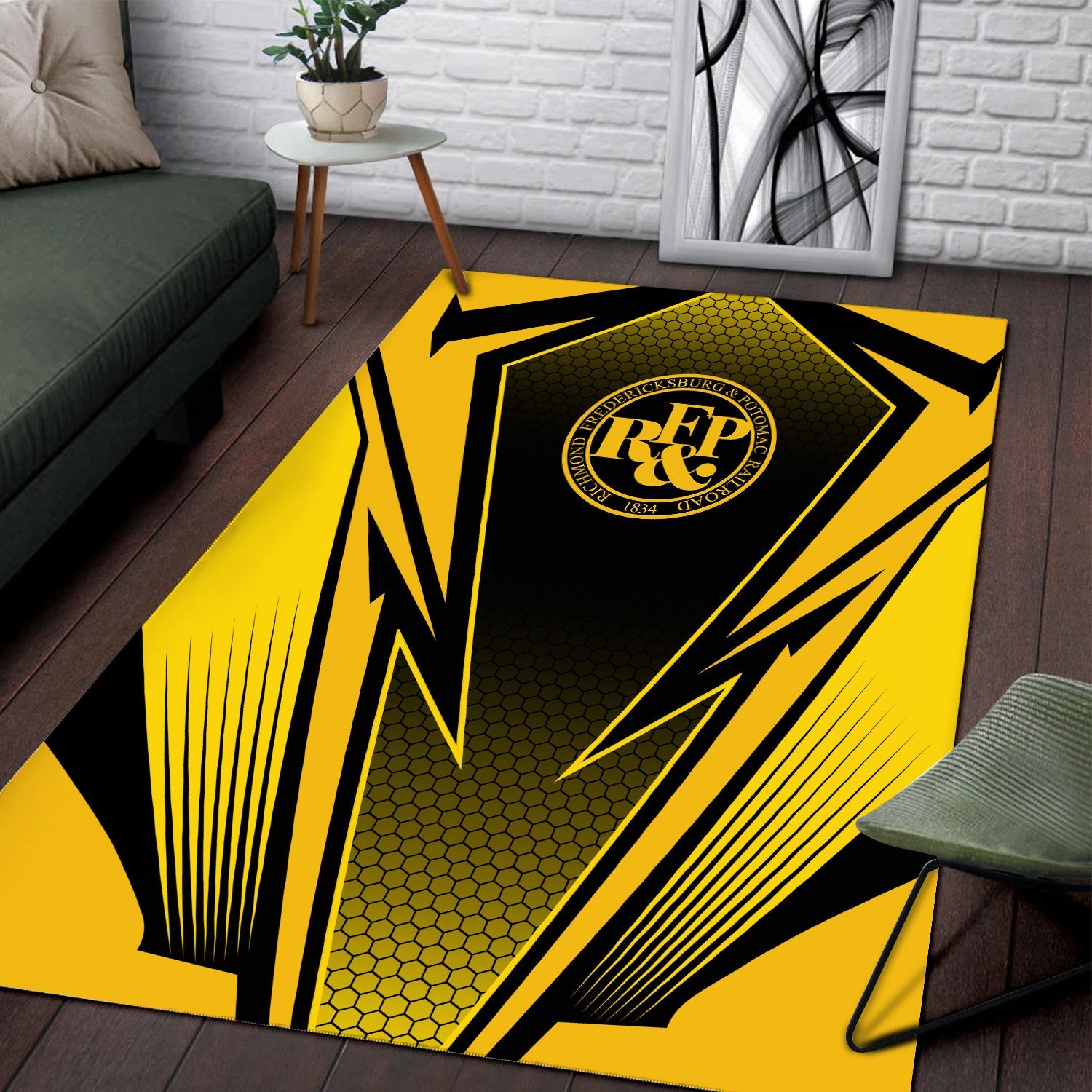 Railspirit Richmond, Fredericksburg And Potomac Railroad Area Rug Lightning Graphic Style Rug Gift Idea For Train Lover