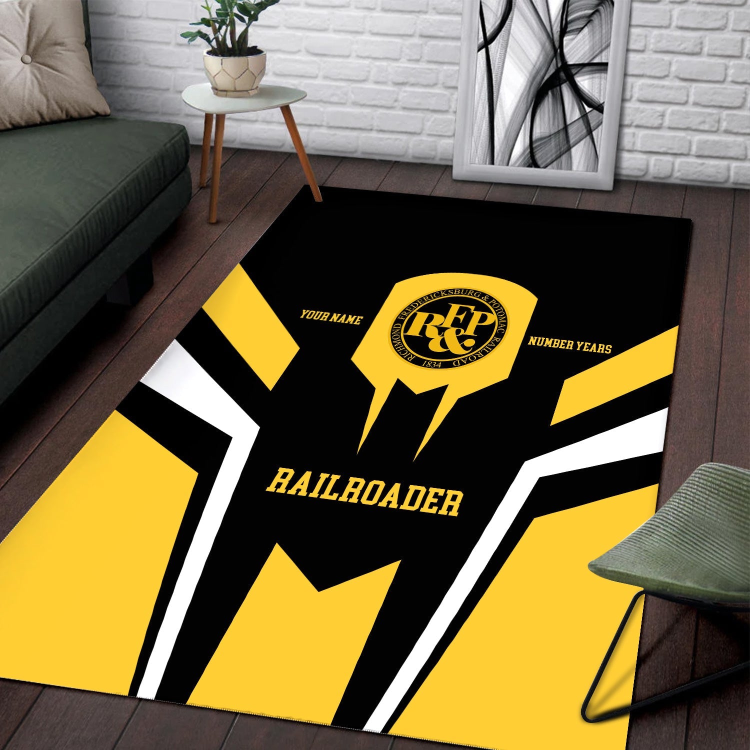 Railspirit Personalized Richmond, Fredericksburg And Potomac Railroad Area Rug Custom Year Railroader Rug Gift Idea For Train Lover