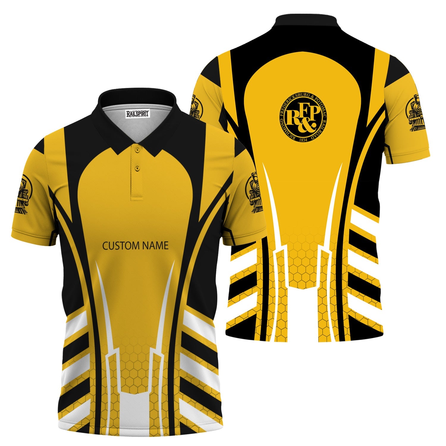 Railspirit Personalized Richmond, Fredericksburg And Potomac Railroad Polo Shirt Striped Railroad Style Train Shirt All Over Print