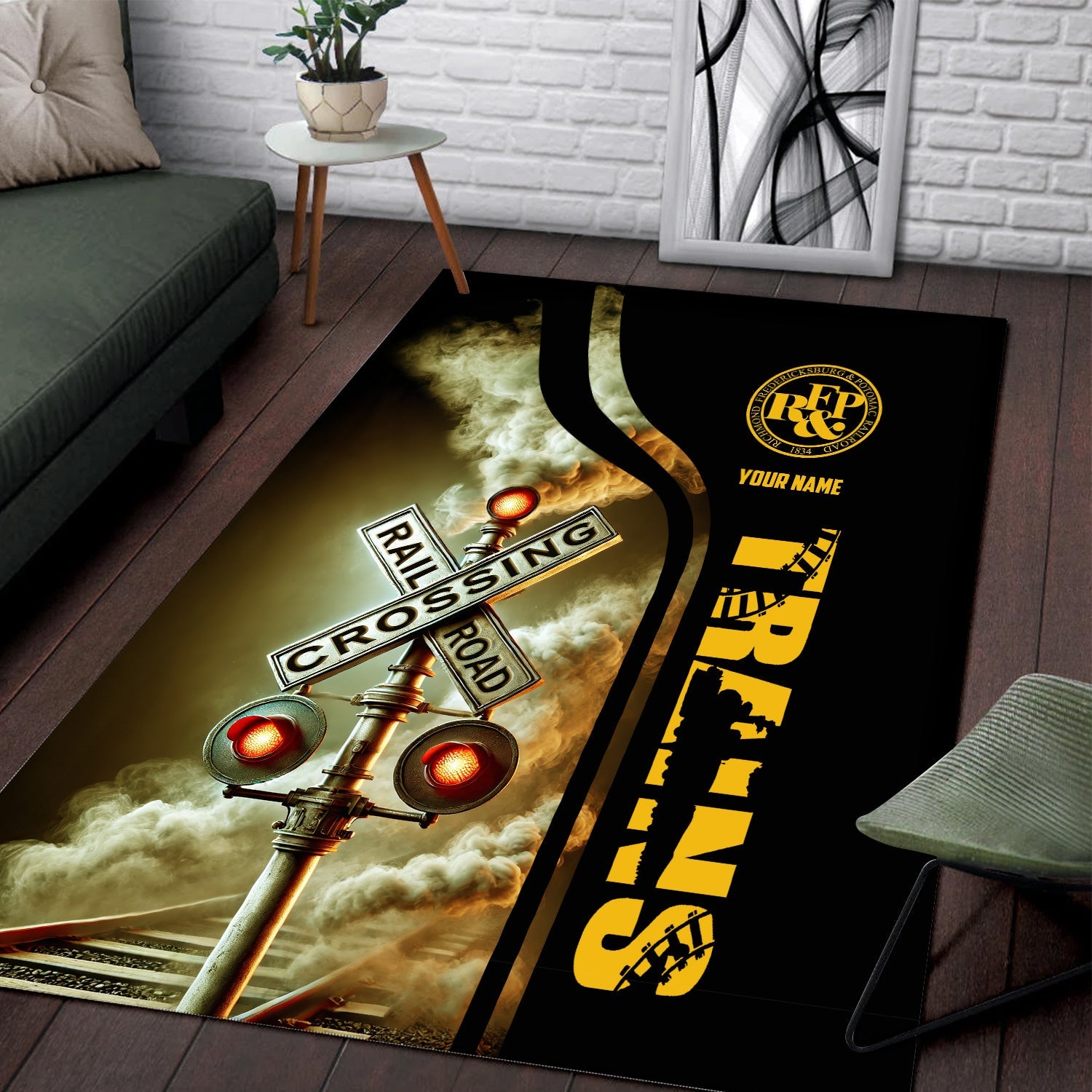 Railspirit Personalized Richmond, Fredericksburg And Potomac Railroad Area Rug Railroad Crossing Sign Rug All Over Print