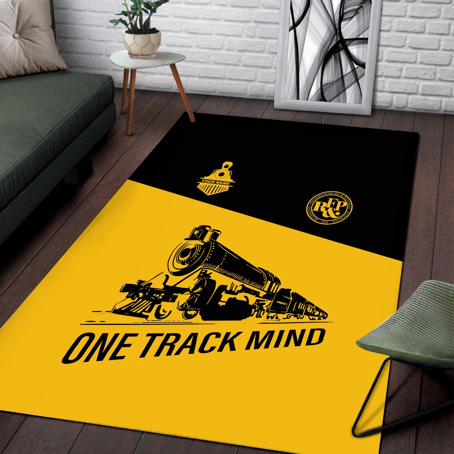 Railspirit Personalized Richmond, Fredericksburg And Potomac Railroad Area Rug One Track Mind Train Rug Gift Idea For Train Lover