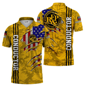 Railspirit Personalized Richmond, Fredericksburg And Potomac Railroad Polo Shirt USA Flag Claw Art with Custom Job Train Shirt