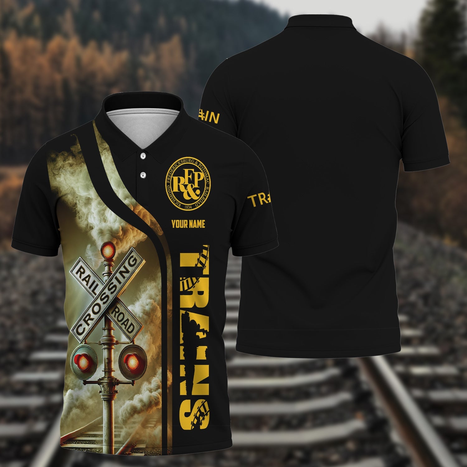 Railspirit Personalized Richmond, Fredericksburg And Potomac Railroad Polo Shirt Crossing Railroad Sign American Locomotive Train Shirt All Over Print