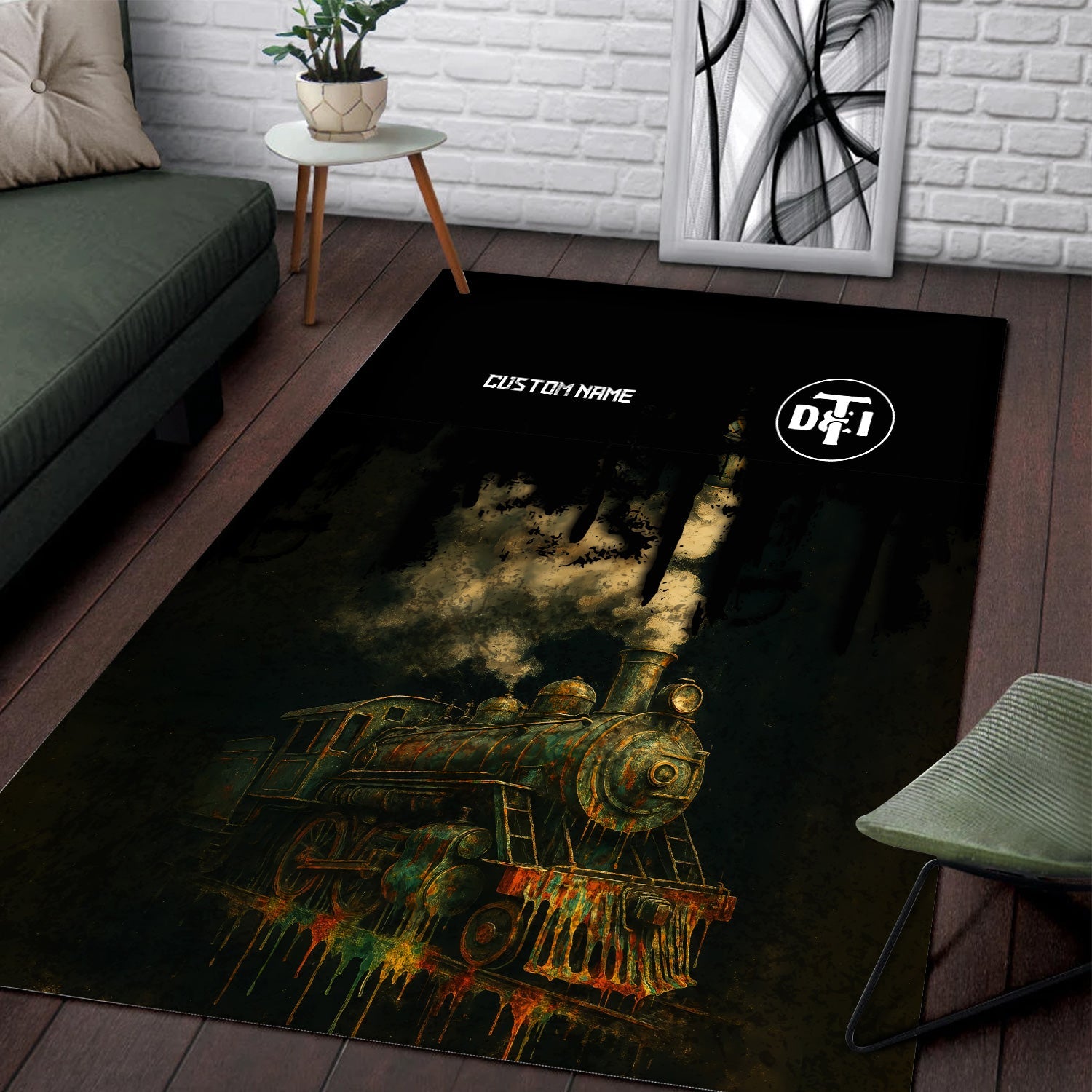 Railspirit Personalized Detroit Toledo And Ironton Railroad Area Rug Vintage Train Art Style Rug For Locomotive Fans