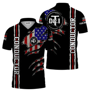 Railspirit Personalized Detroit Toledo And Ironton Railroad Polo Shirt USA Flag Claw Art with Custom Job Train Shirt