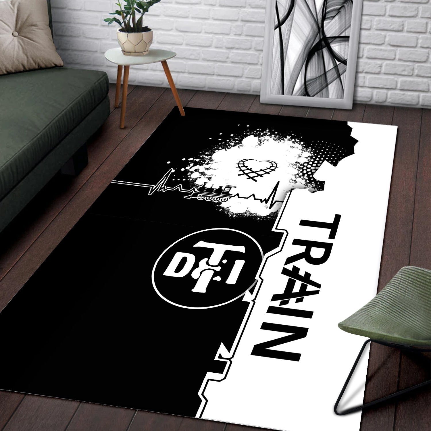 Railspirit Detroit Toledo And Ironton Railroad Area Rug Engine Heartbeat and Track Love Style Rug Gift Idea For Train Lovers