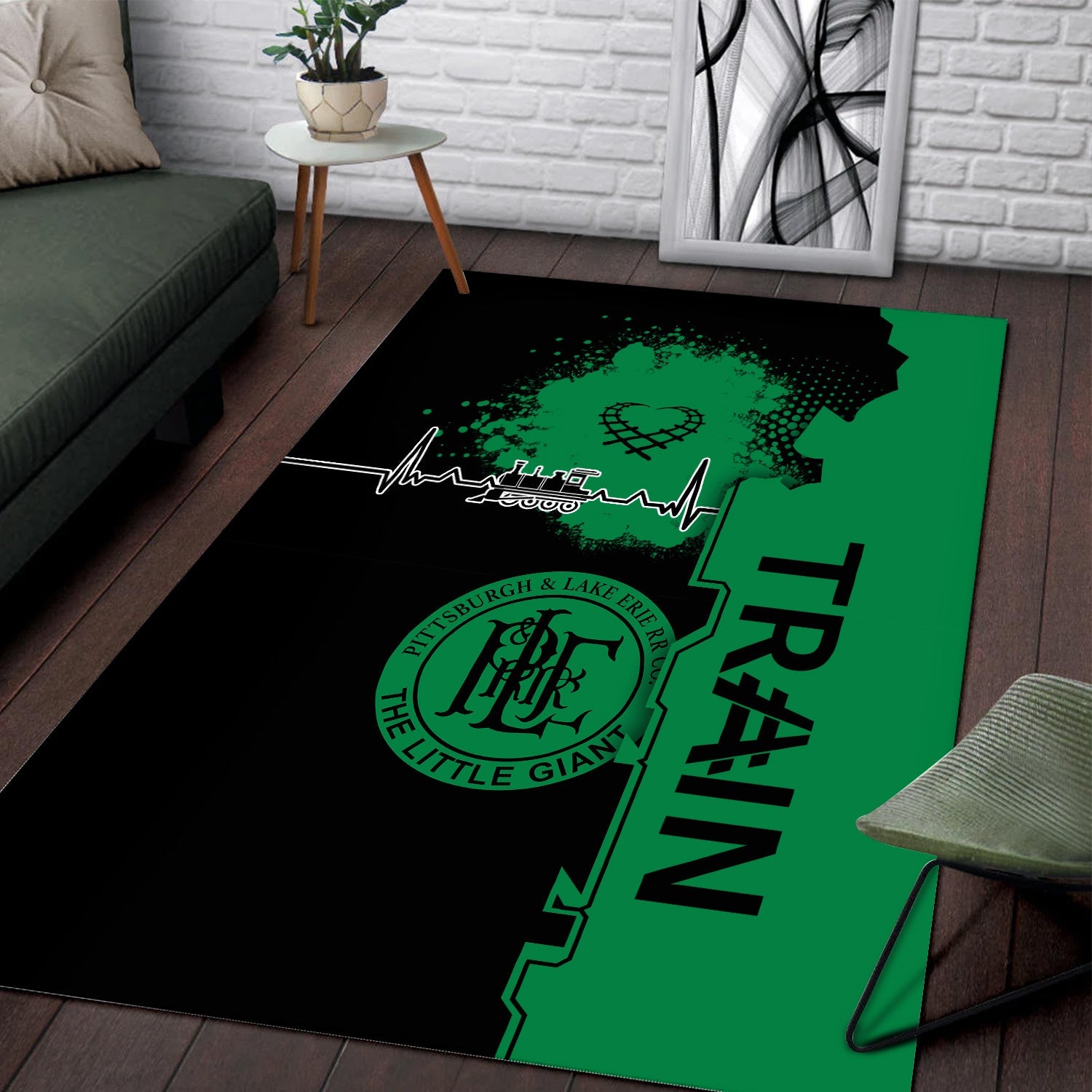Railspirit Pittsburgh And Lake Erie Railroad Area Rug Engine Heartbeat and Track Love Style Rug Gift Idea For Train Lovers