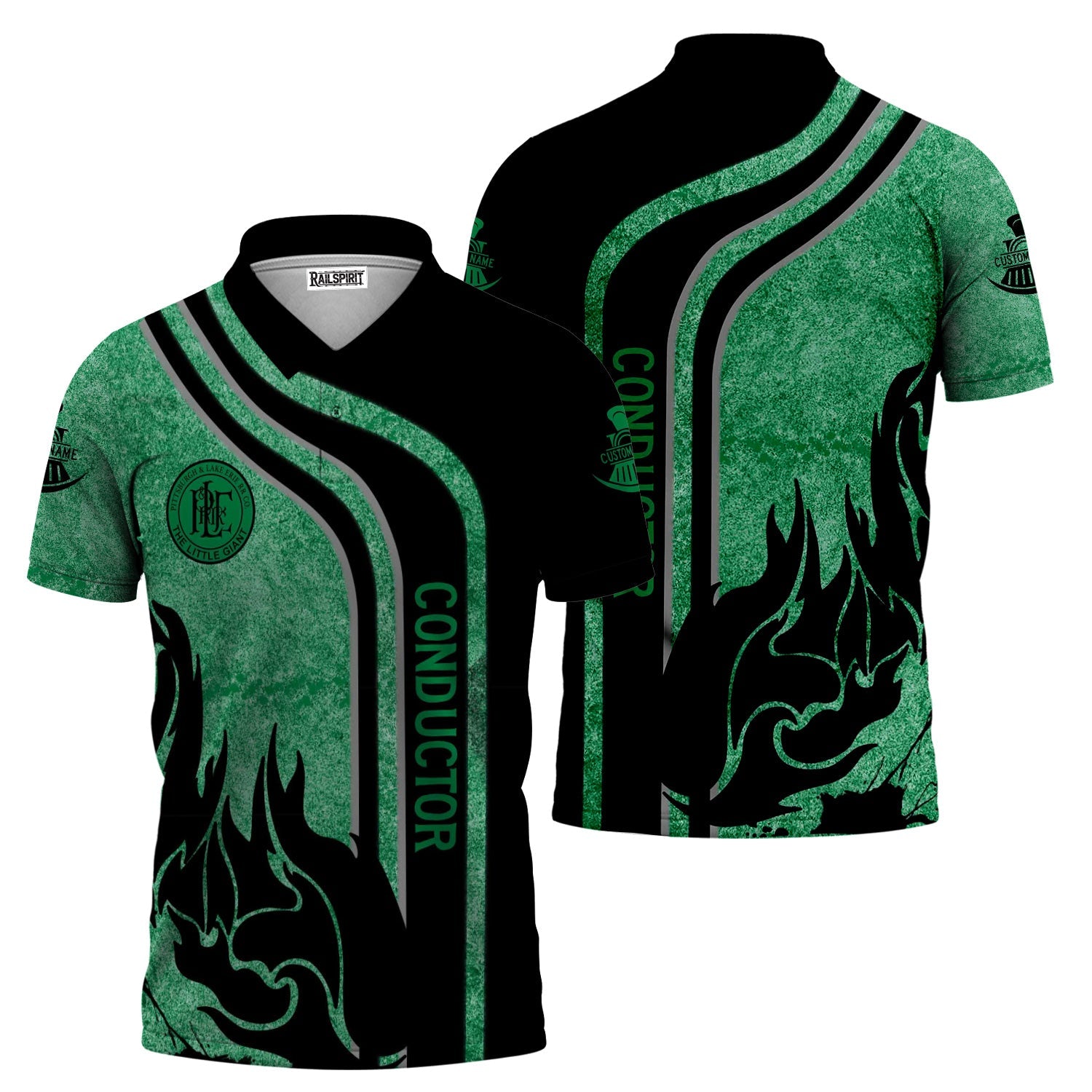 Railspirit Personalized Pittsburgh And Lake Erie Railroad Polo Shirt Flame Design with Custom Job Position Train Shirt