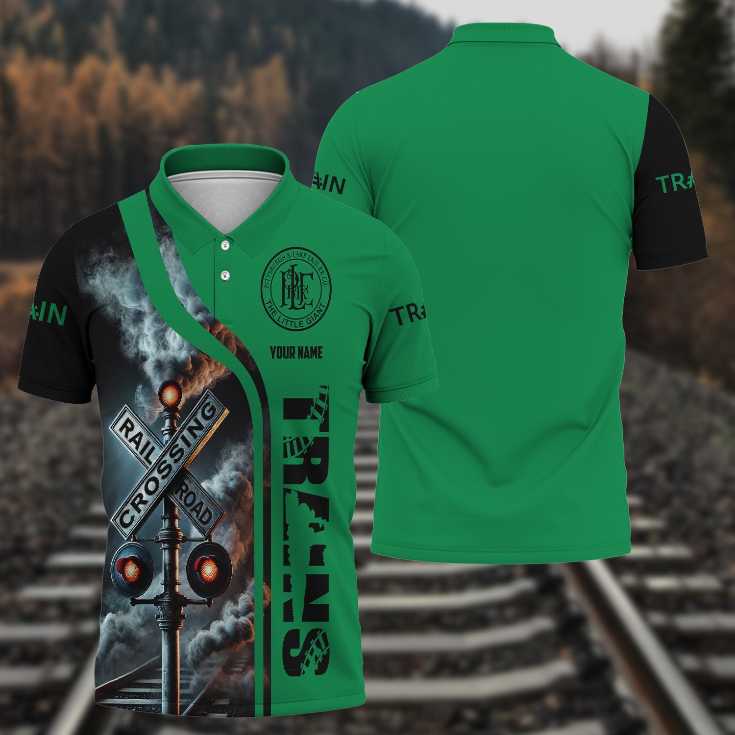 Railspirit Personalized Pittsburgh And Lake Erie Railroad Polo Shirt Crossing Railroad Sign American Locomotive Train Shirt All Over Print