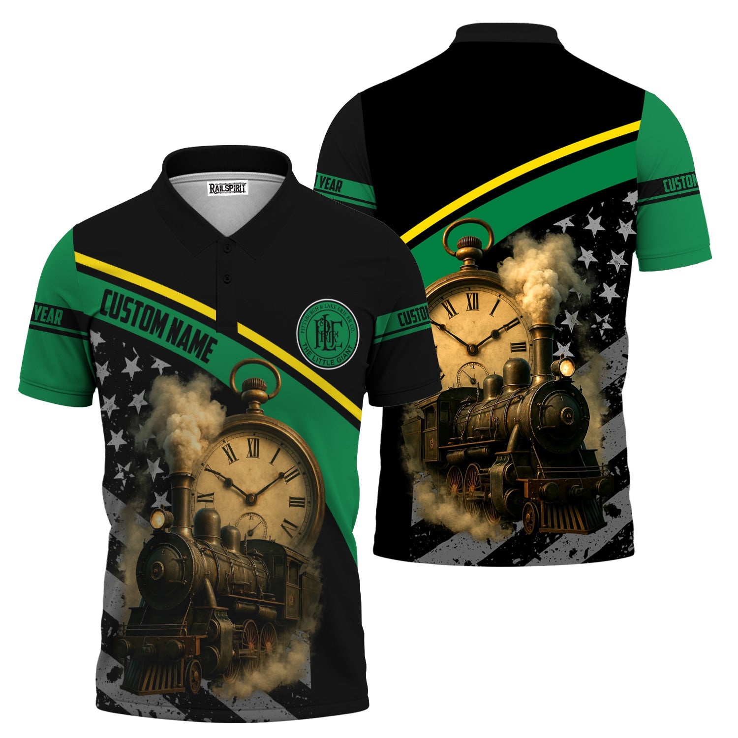 Railspirit Personalized Pittsburgh And Lake Erie Railroad Polo Shirt Classic Steam Engine With Retro Pocket Watch Shirt All Over Print