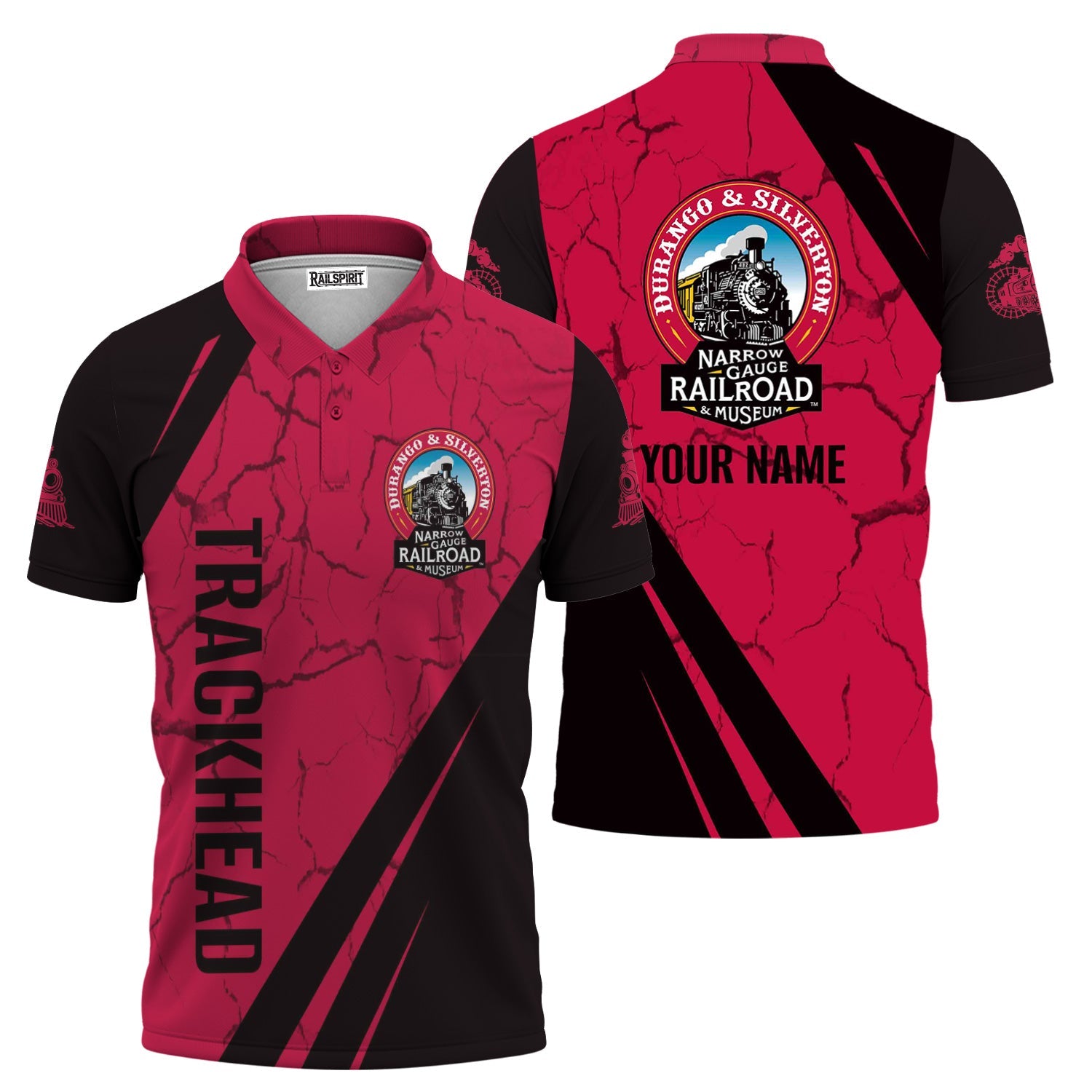 Railspirit Personalized Durango And Silverton Narrow Gauge Railroad Polo Shirt Crackle Texture Style Train Shirt For Trackhead