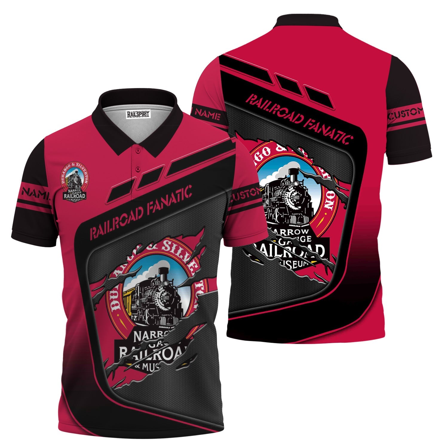 Railspirit Personalized Durango And Silverton Narrow Gauge Railroad Polo Shirt Ripped Texture Style Train Shirt For Railroad Fanatic