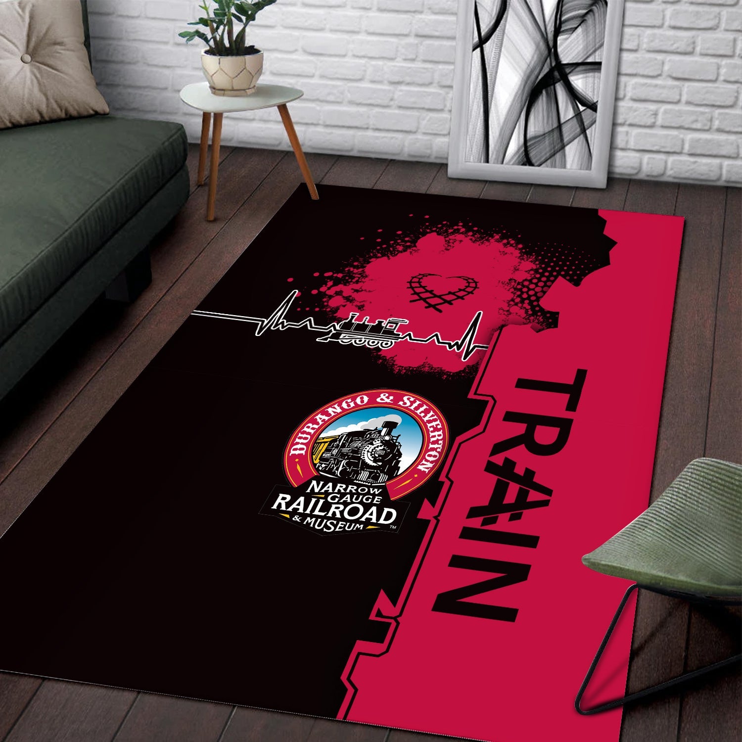 Railspirit Durango And Silverton Narrow Gauge Railroad Area Rug Engine Heartbeat and Track Love Style Rug Gift Idea For Train Lovers