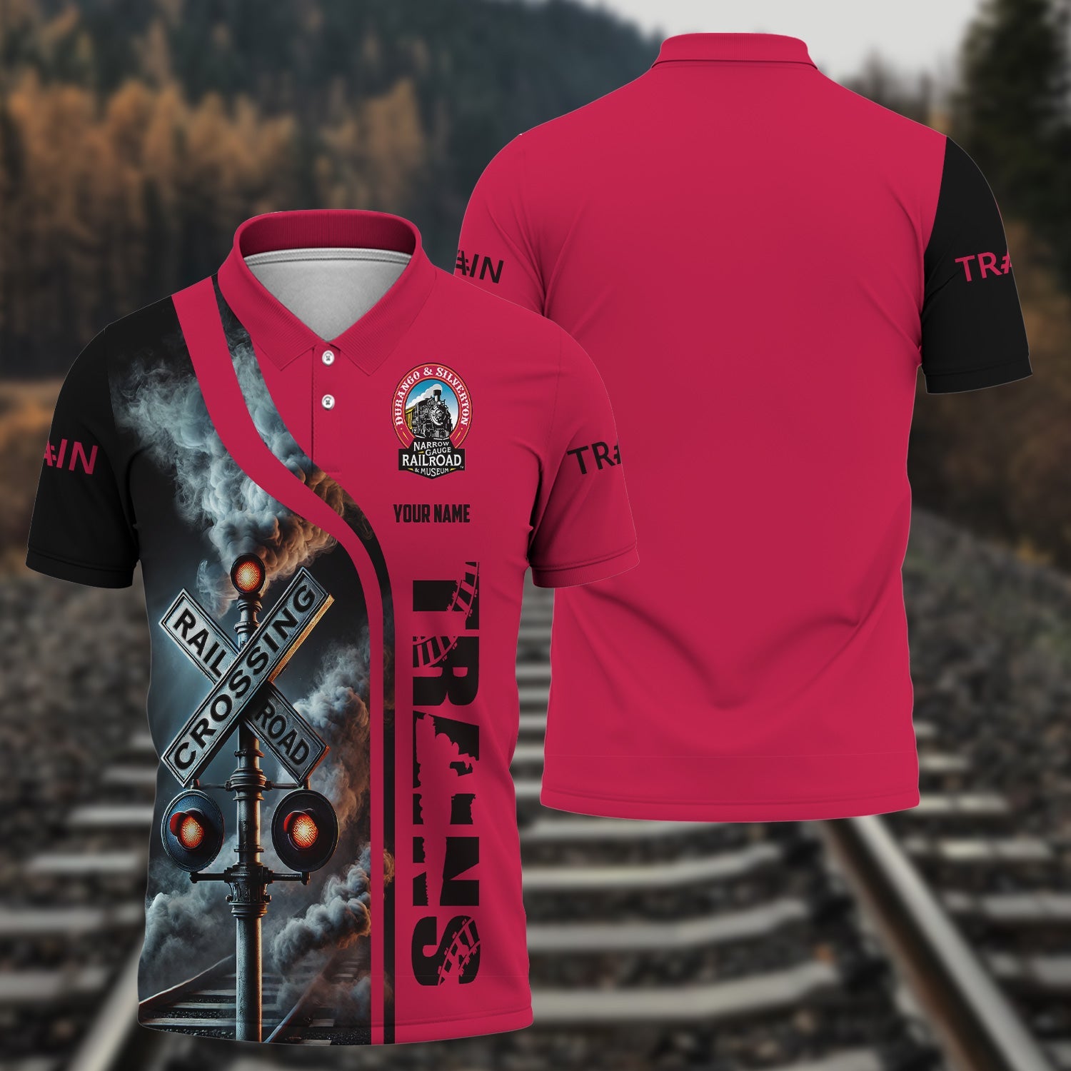 Railspirit Personalized Durango And Silverton Narrow Gauge Railroad Polo Shirt Crossing Railroad Sign American Locomotive Train Shirt All Over Print