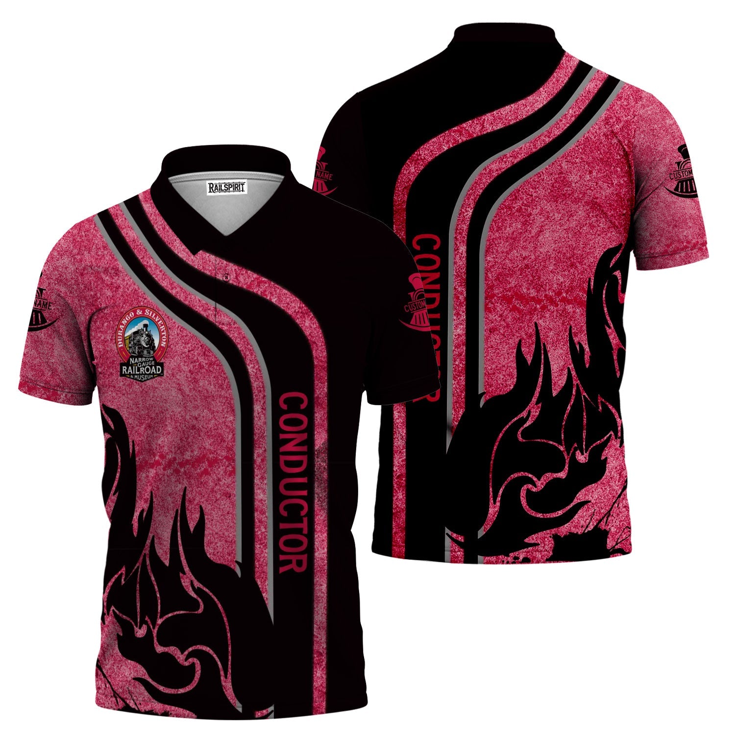 Railspirit Personalized Durango And Silverton Narrow Gauge Railroad Polo Shirt Flame Design with Custom Job Position Train Shirt