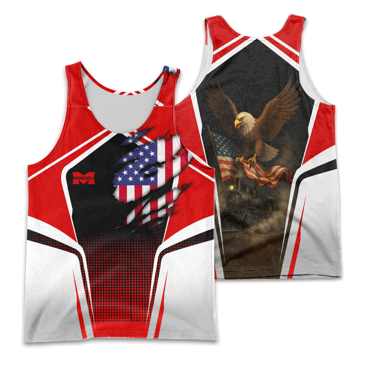 Railspirit Personalized Monongahela Railroad Men Tank Top American Eagle Vintage Train Shirt