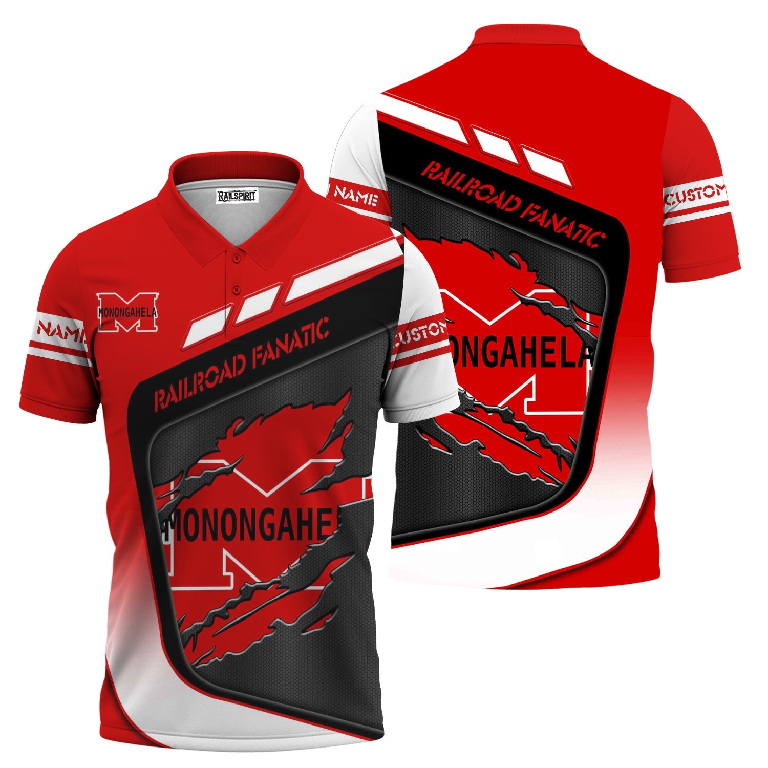 Railspirit Personalized Monongahela Railroad Polo Shirt Ripped Texture Style Train Shirt For Railroad Fanatic