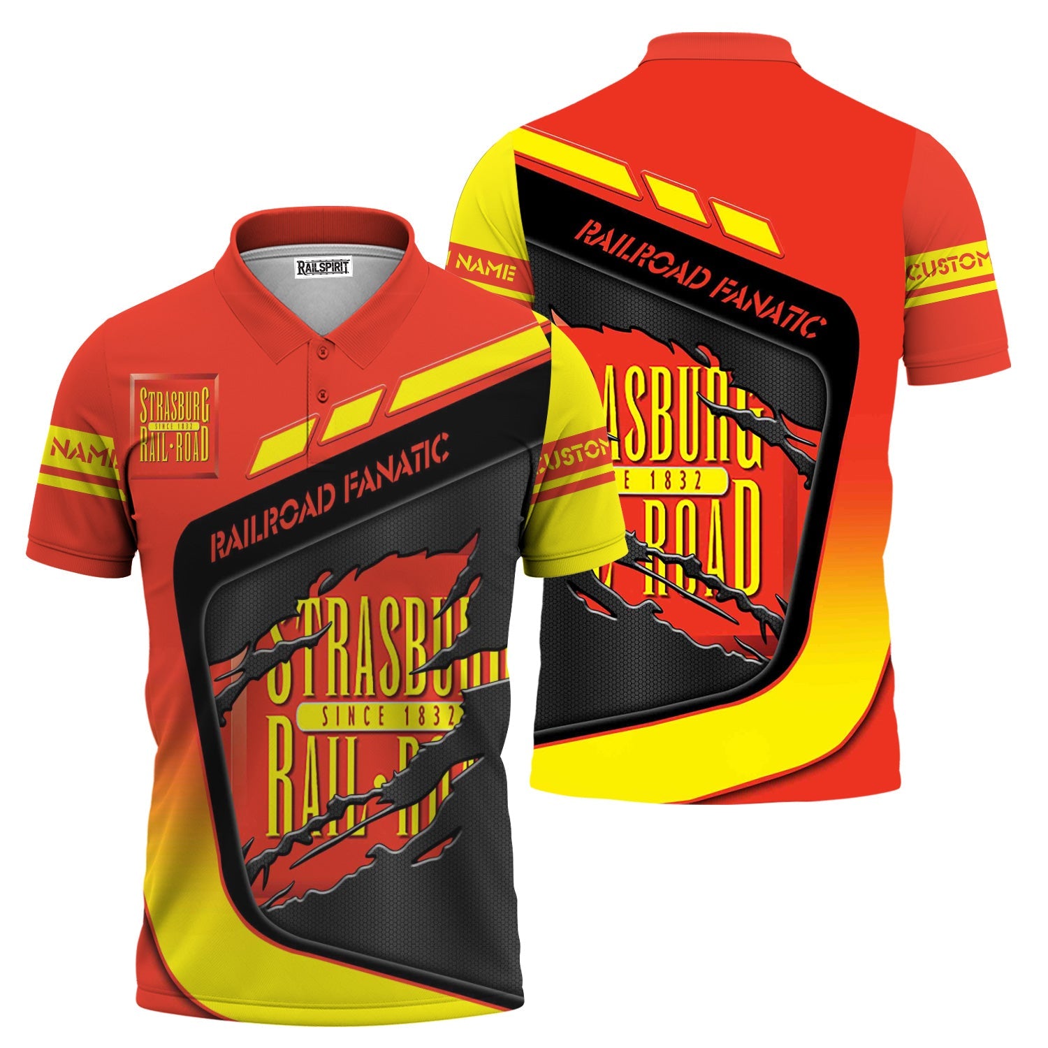 Railspirit Personalized Strasburg Railroad Polo Shirt Ripped Texture Style Train Shirt For Railroad Fanatic