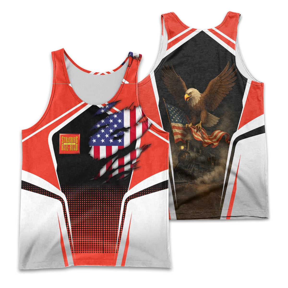 Railspirit Personalized Strasburg Railroad Men Tank Top American Eagle Vintage Train Shirt