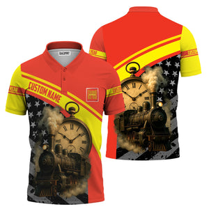 Railspirit Personalized Strasburg Railroad Polo Shirt Classic Steam Engine With Retro Pocket Watch Shirt All Over Print