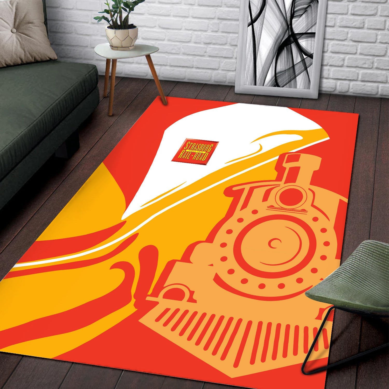 Railspirit Strasburg Railroad Area Rug Flame-Inspired Style Rug Gift Idea For Train Lovers