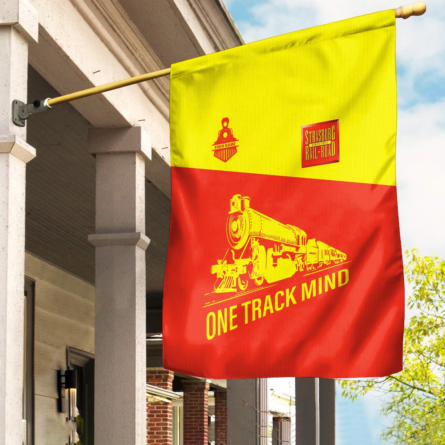 Railspirit Personalized Strasburg Railroad Garden Flag One Track Mind Flag Gift Idea For Train Lover