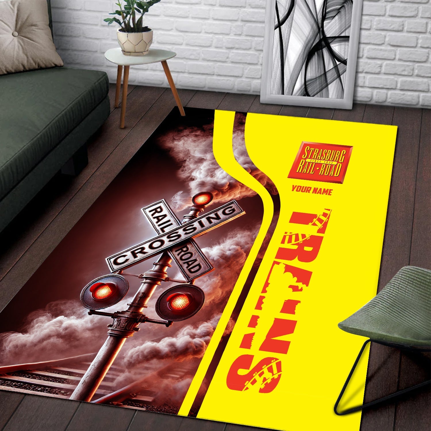 Railspirit Personalized Strasburg Railroad Area Rug Railroad Crossing Sign Rug All Over Print