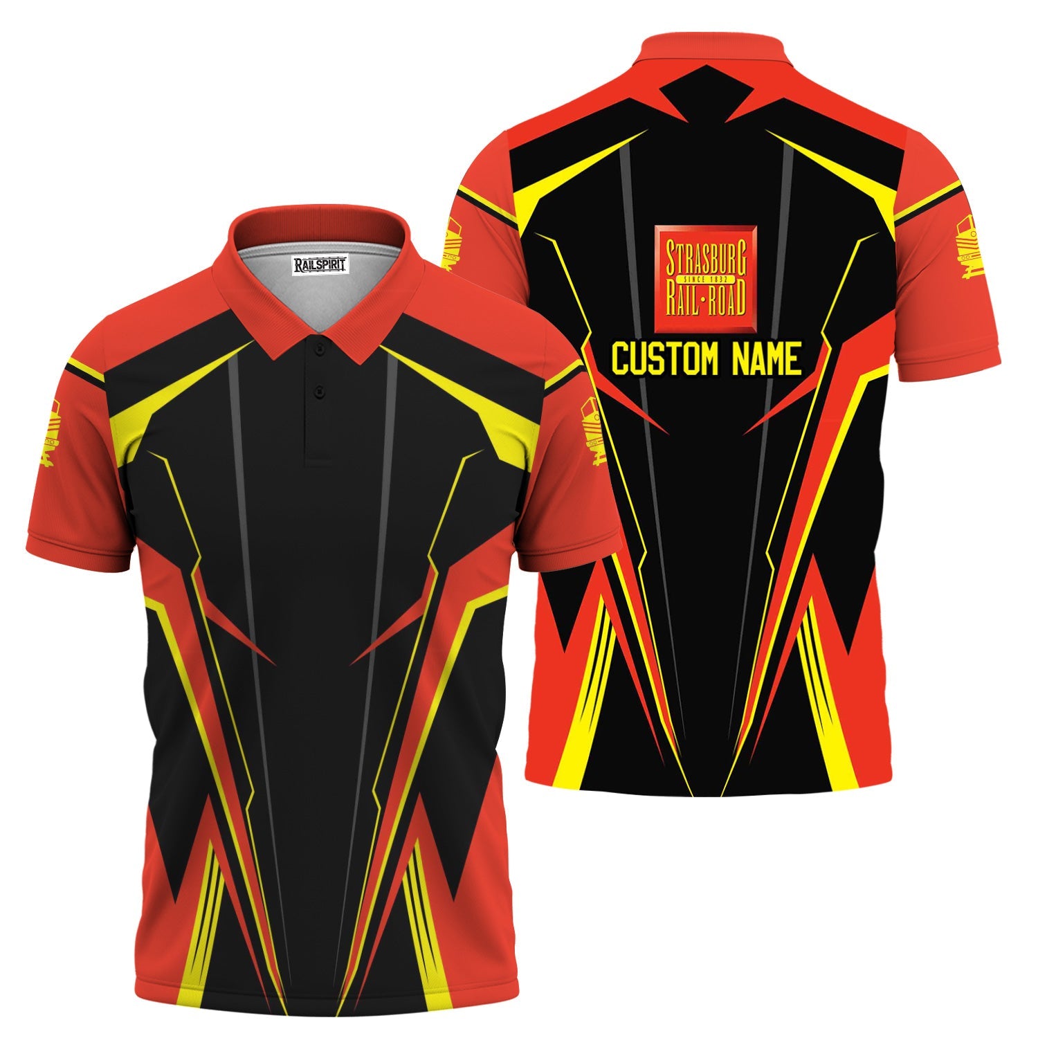 Railspirit Personalized Strasburg Railroad Polo Shirt Lightning-Edge Design Train Shirt For Railroad Lovers