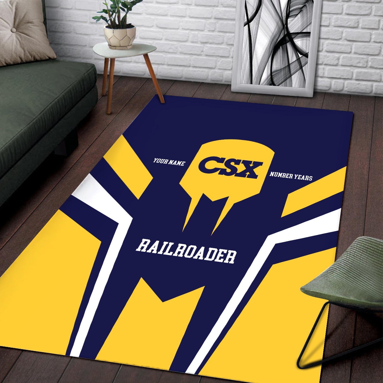 Railspirit Personalized CSX Transportation Railroad Area Rug Custom Year Railroader Rug Gift Idea For Train Lover