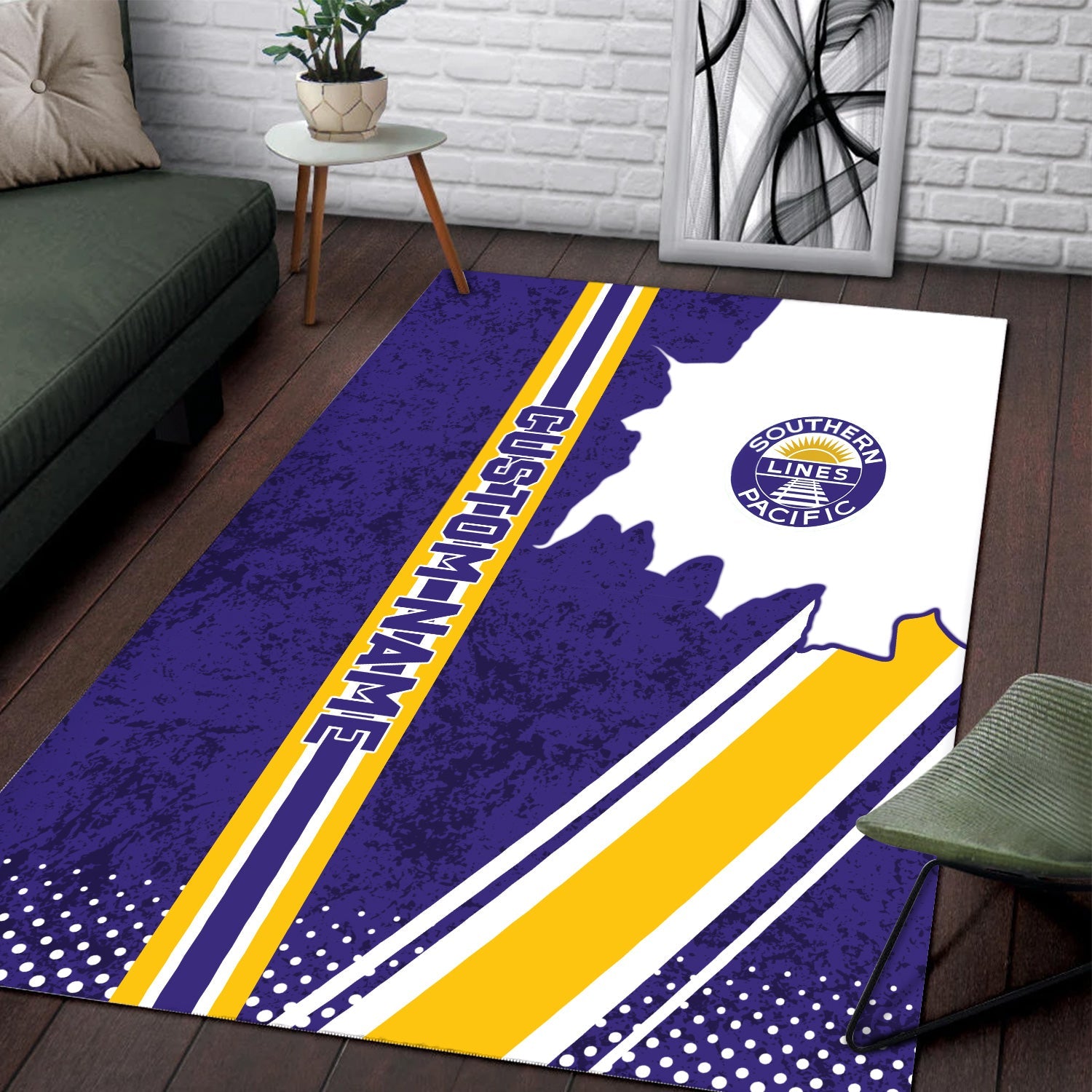 Railspirit Personalized Southern Pacific Railroad Area Rug Vintage All Over Printed Rug