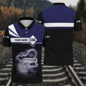 Railspirit Custom Name CSX Transportation Railroad Polo Shirt American Train Ticket Printed Shirt