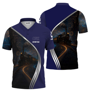 Railspirit Personalized CSX Transportation Railroad Polo Shirt Steampunk Locomotive with Custom Year Train Shirt
