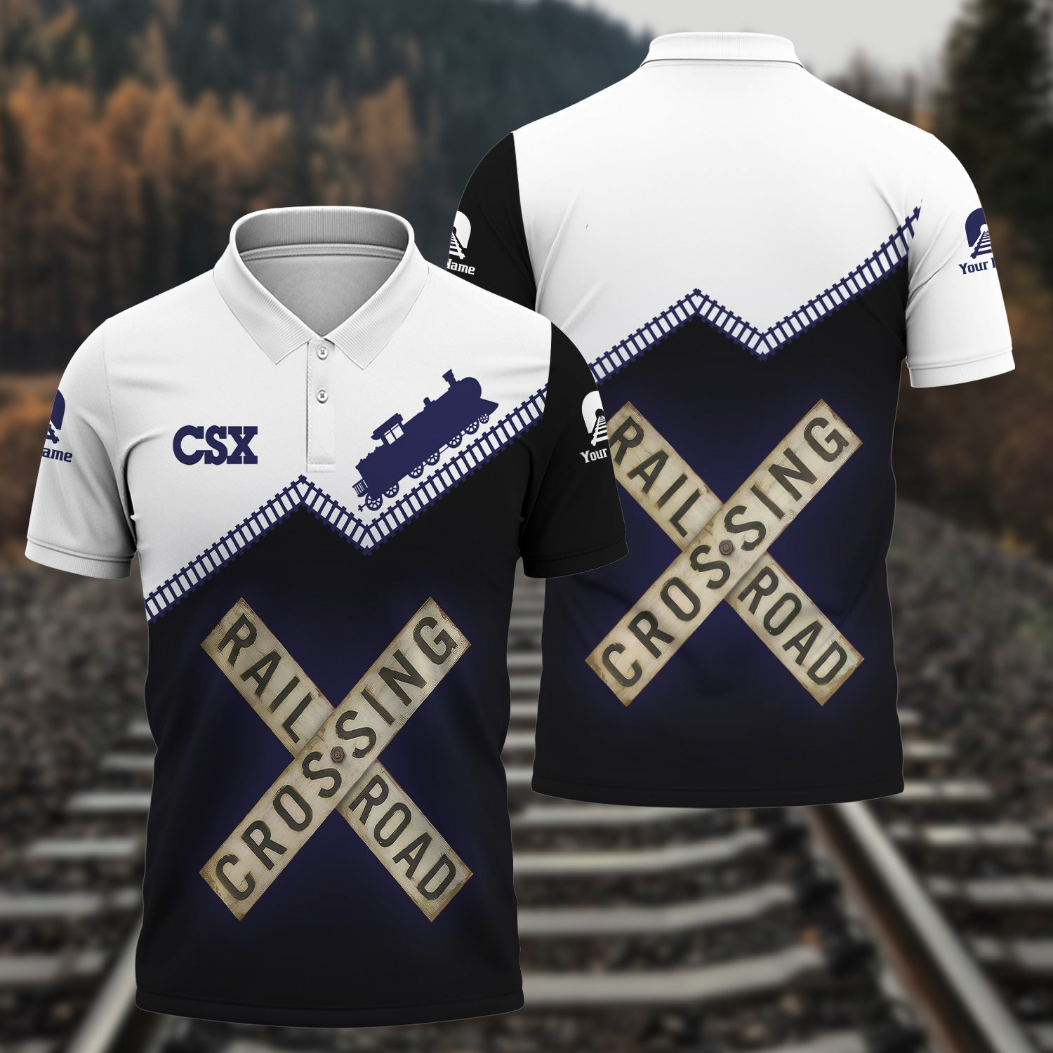 Railspirit Personalized CSX Transportation Railroad Polo Shirt Railroad Crossing Printed Train Track Shirt