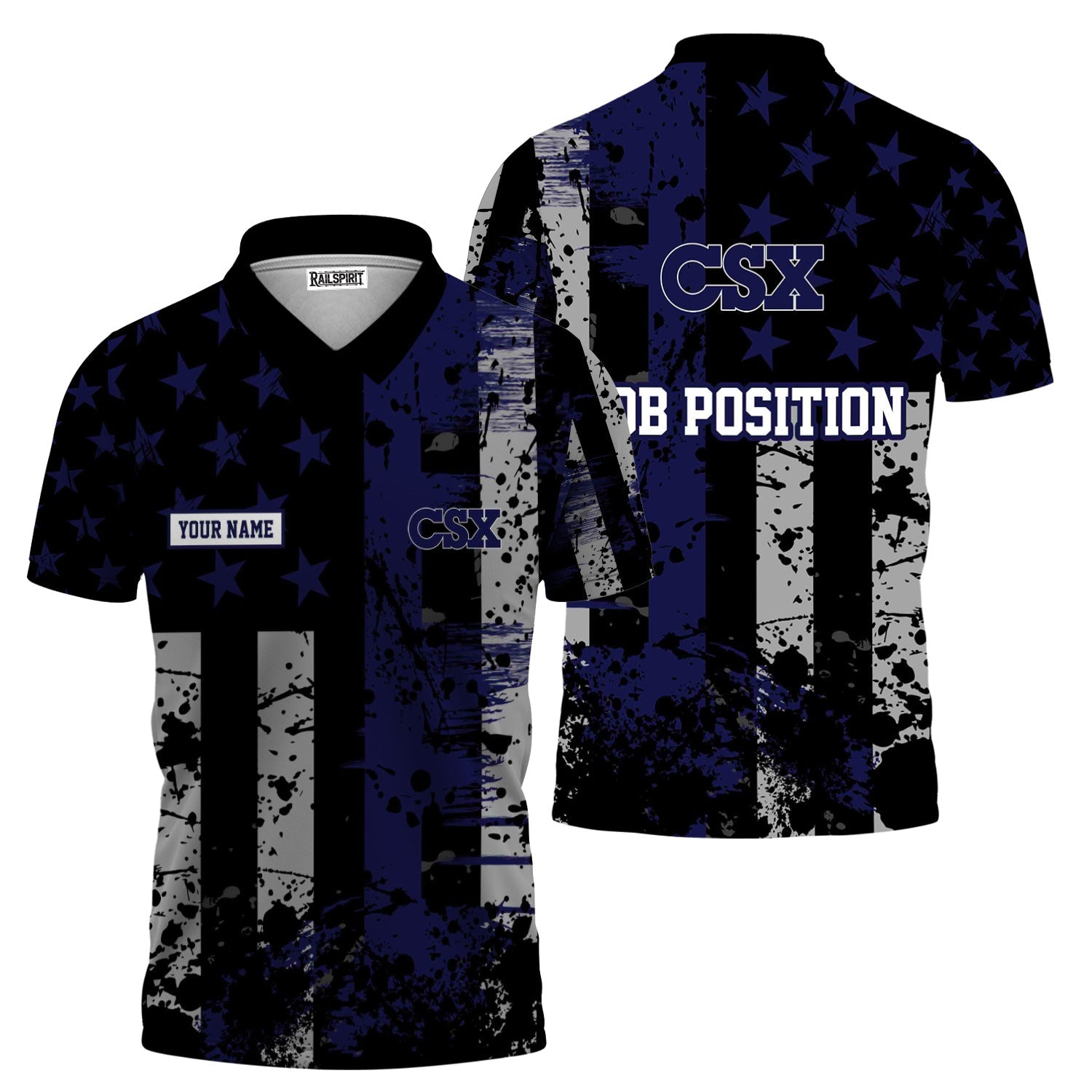 Railspirit Personalized CSX Transportation Railroad Polo Shirt Artistic Paint American Flag Style Train Shirt