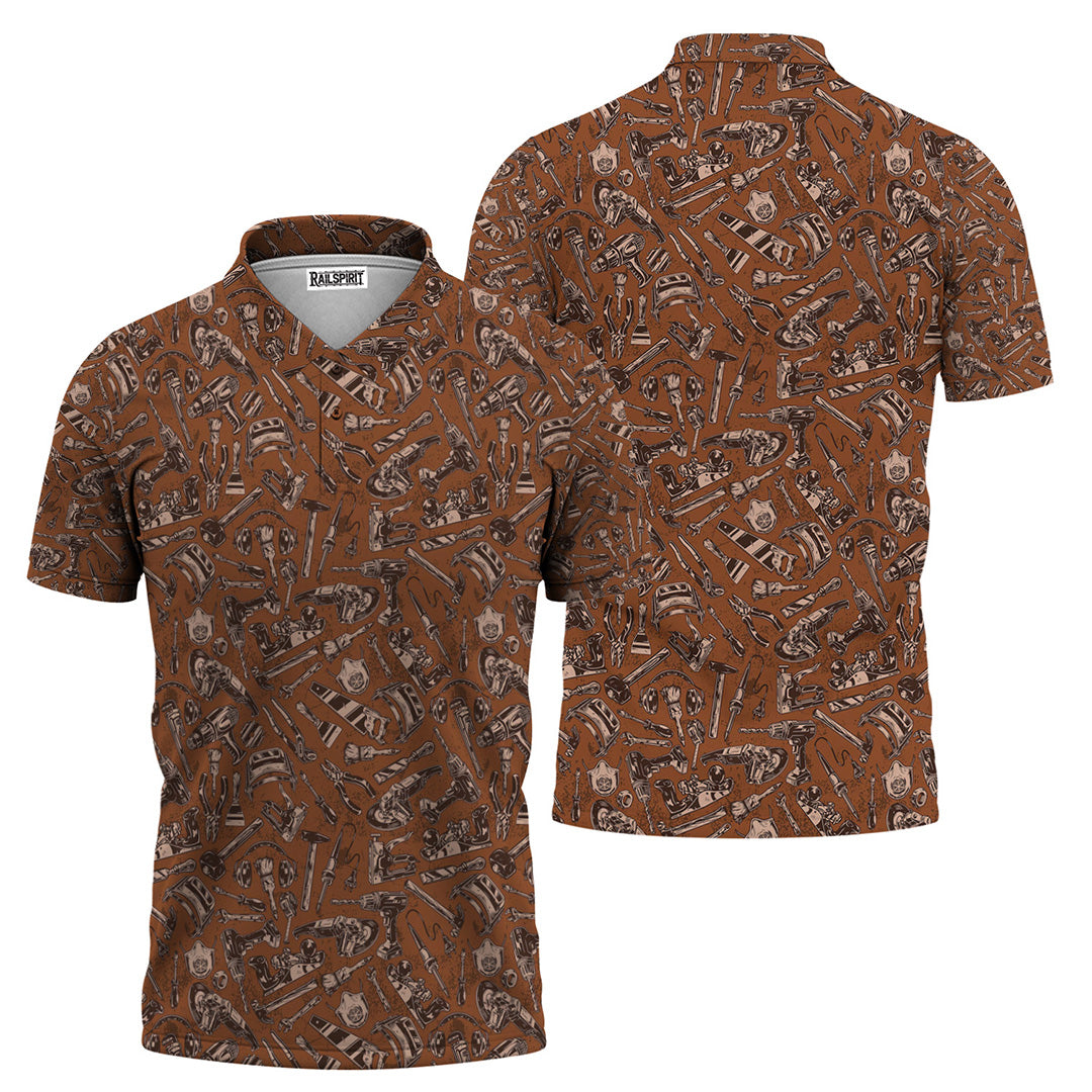 Mechanic Tool Pattern Brown T Shirt Mechanic Orange Polo Shirt Hoodie All Over Print