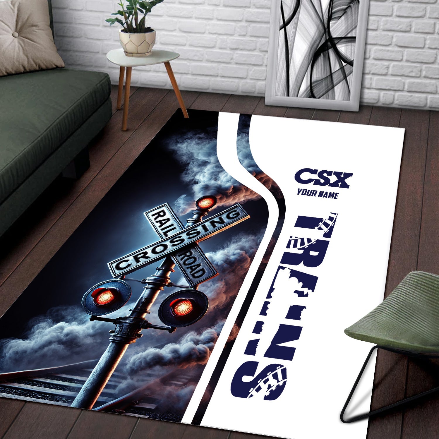 Railspirit Personalized CSX Transportation Railroad Area Rug Railroad Crossing Sign Rug All Over Print