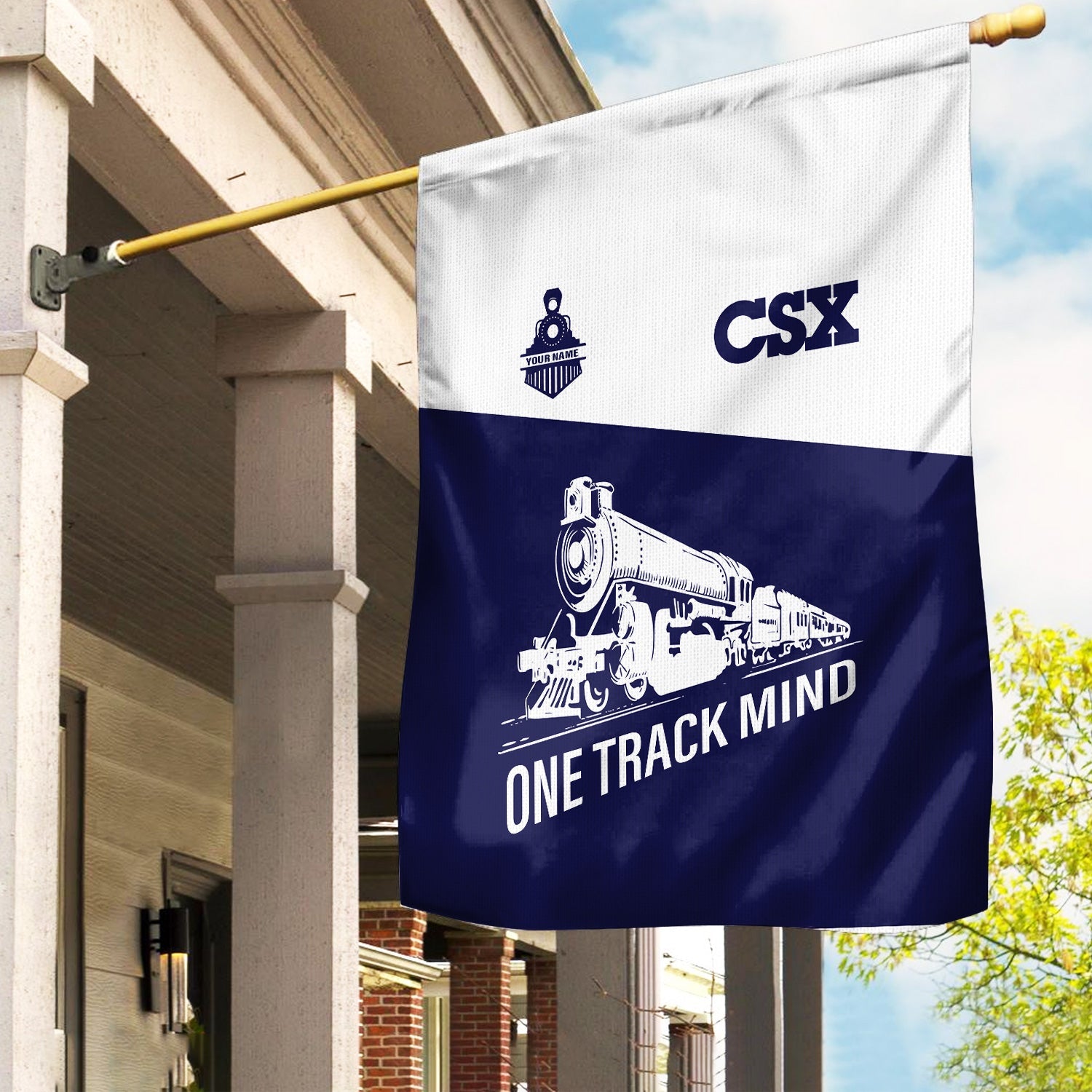 Railspirit Personalized CSX Transportation Railroad Garden Flag One Track Mind Flag Gift Idea For Train Lover