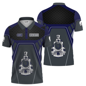 Railspirit Personalized CSX Transportation Railroad Polo Shirt Steam Locomotive Engine Graphic Train Shirt All Over Print
